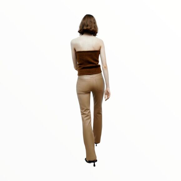 ZARA | Light Brown | FAUX LEATHER FLARED PANTS - Picture 7 of 9